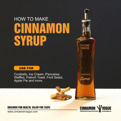 How to make cinnamon syrup for cocktails Cinnamon sticks, broken into pieces 5 oz Sugar. 5 oz Sugar 5 oz Water. 5 oz Water How to make The Cinnamon Syrup Cocktail. Add all the ingredients to a small saucepan. Bring to a boil over high heat, reduce heat to low and simmer for a few minutes. Remove from heat, cover, and let stand for at least 6 hours. Strain, and store in the.